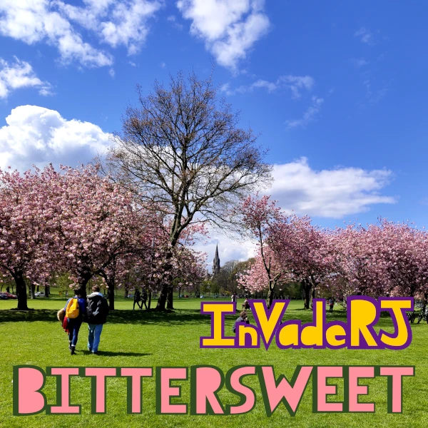 Bittersweet album art. A photo of a park. A church spire punctuates the skyline. To the left, two people walk away from the camera. Text reads: InVadeRJ, Bittersweet.